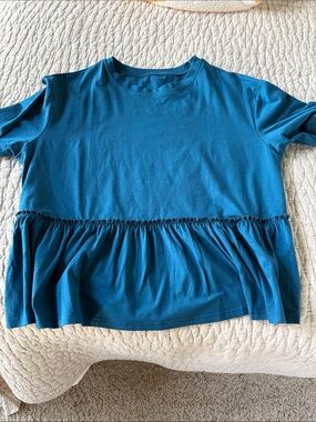 Teal Ruffled Hem Short Sleeve Top